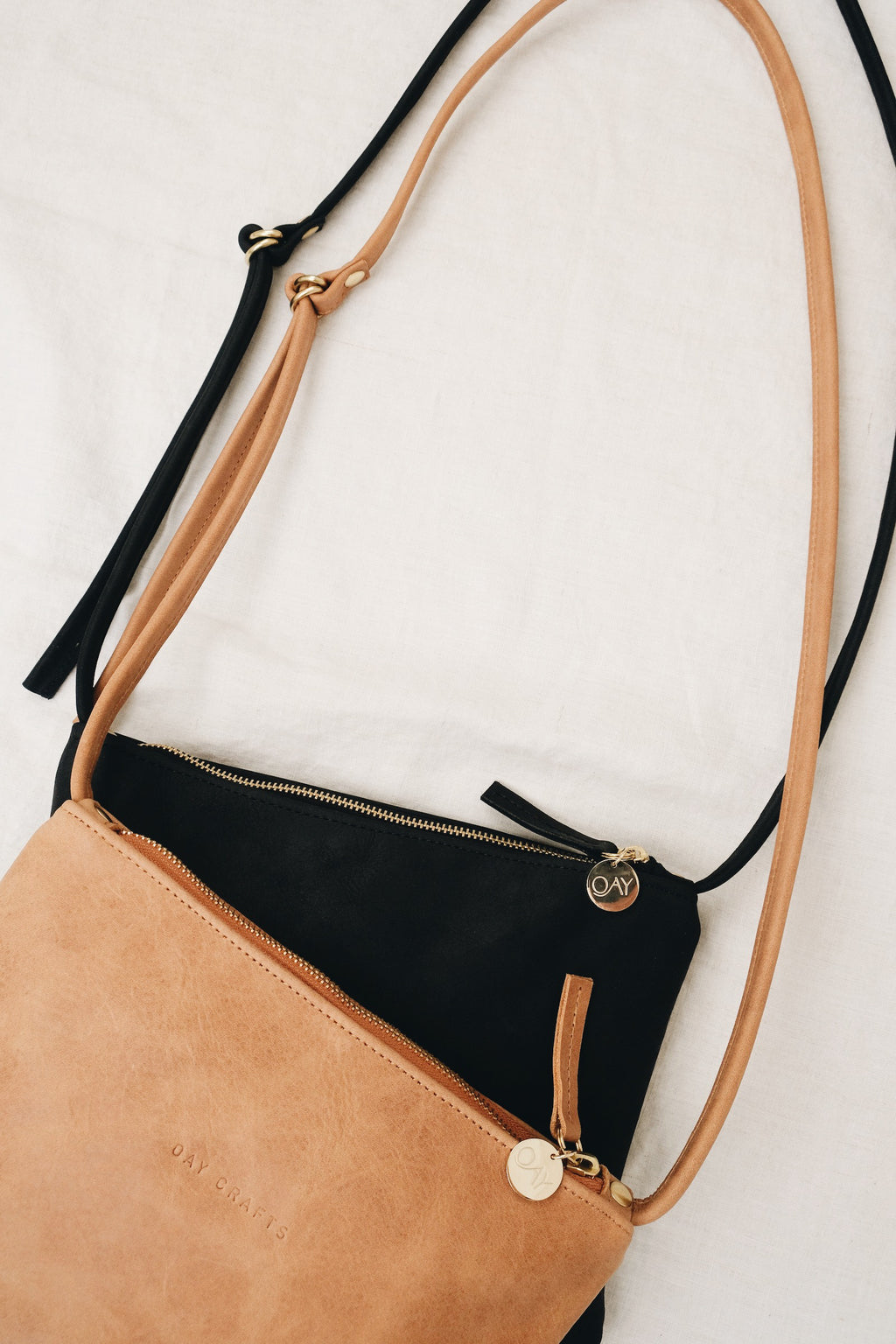Sustainable leather crossbody bag AVA - black
