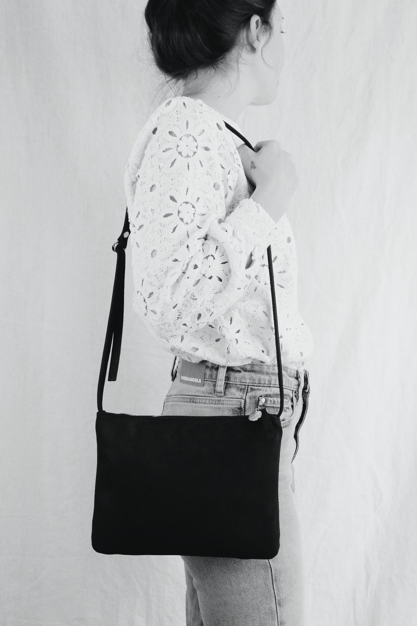 Sustainable leather crossbody bag AVA - black